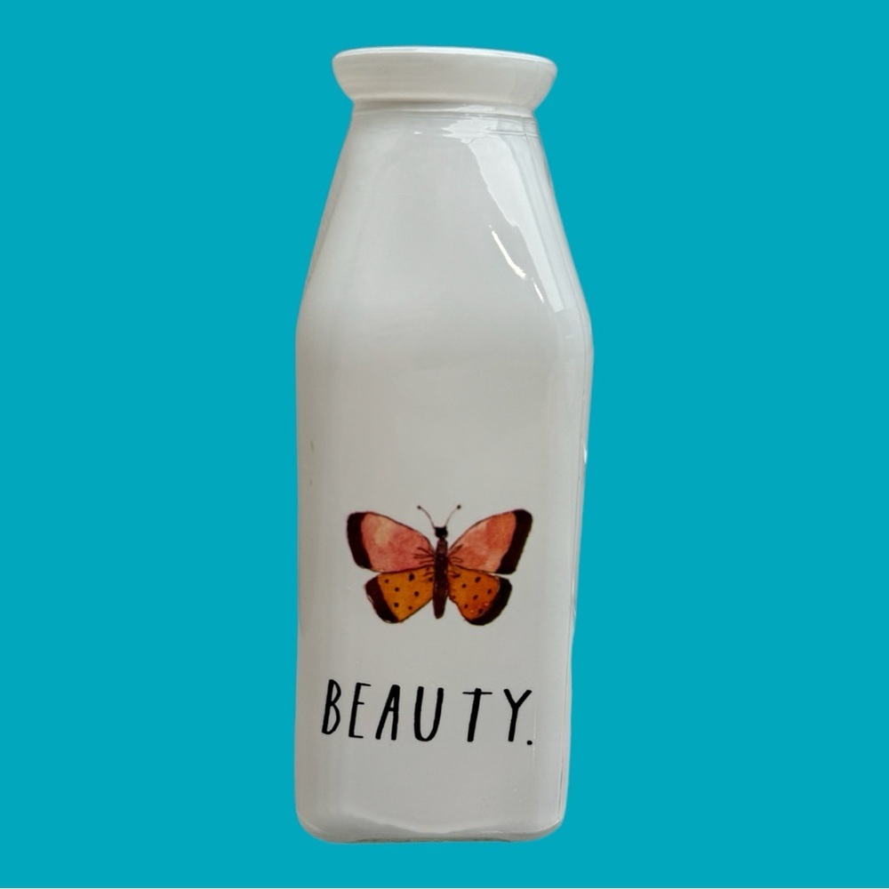 Rae Dunn Glass Vase Milk Bottle Butterfly Beauty Orange White